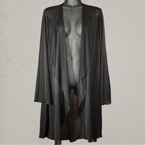 Vintage 90s Sheer Black Nylon Duster Robe – Goth Witchy Maxi Cardigan